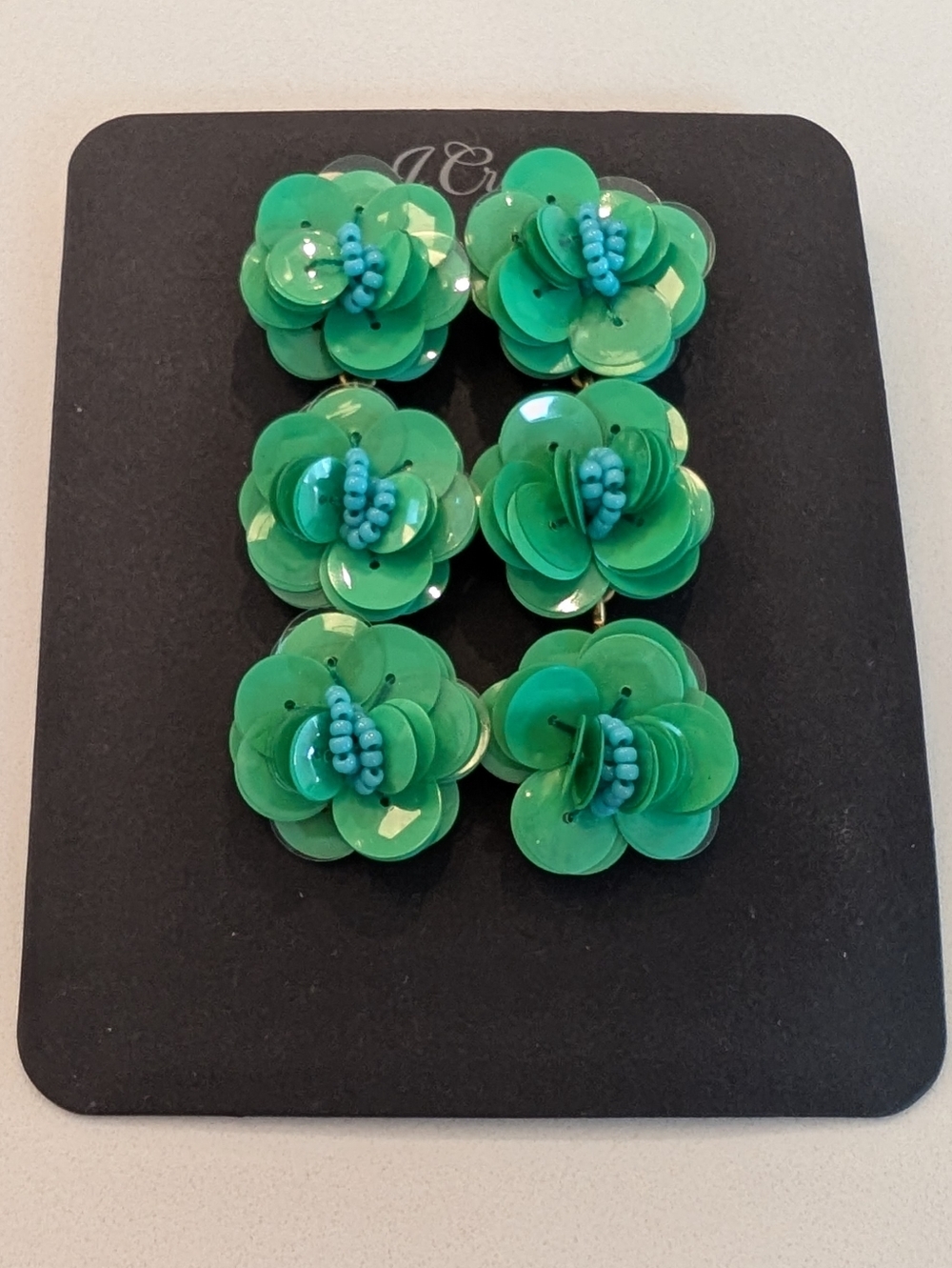 NEW J. Crew Green Floral Sequin Cluster Earrings